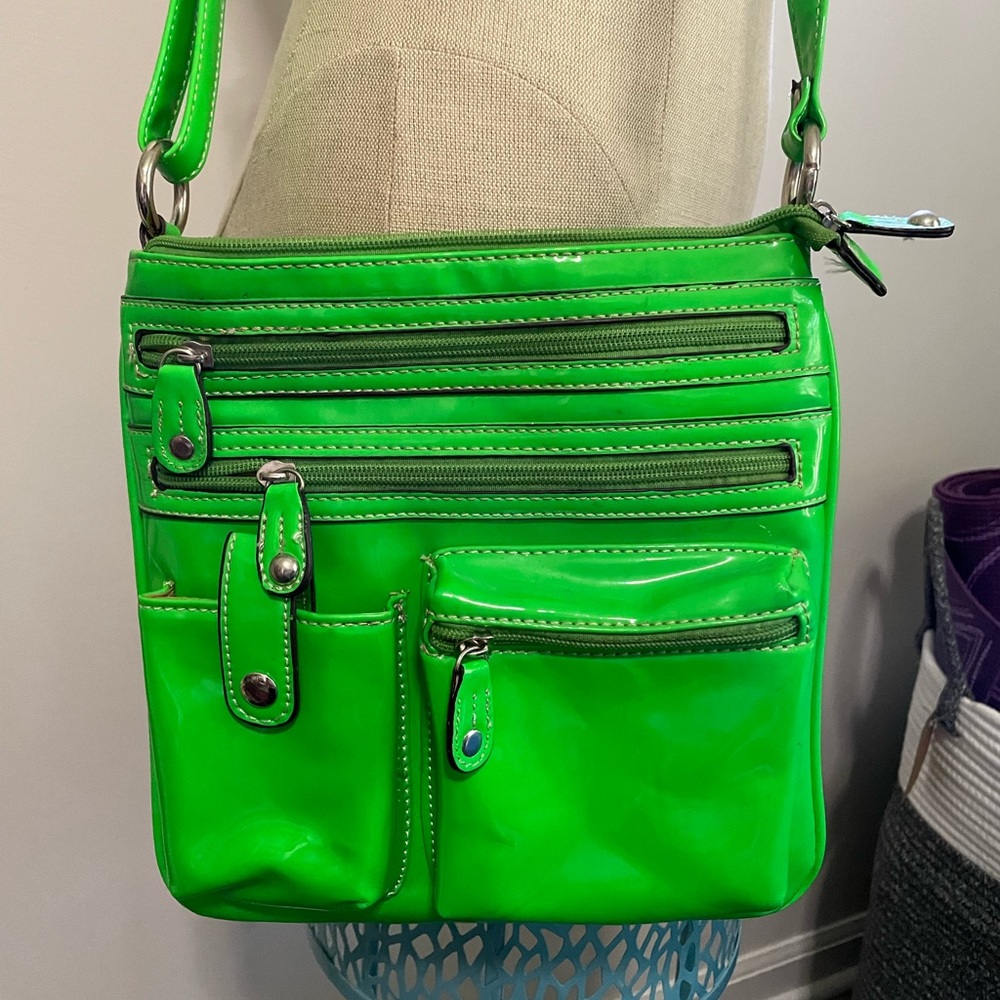 Neon Green Pleather Faux Leather Crossbody Purse Bag Adjustable Strap